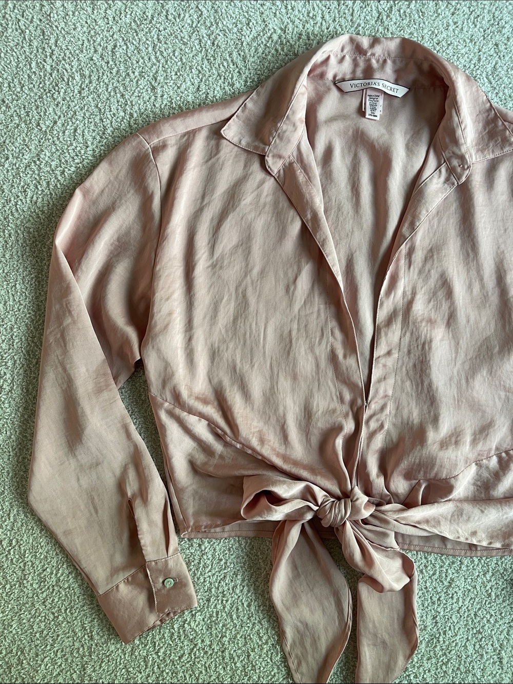 Victoria's Secret Blush Pink Tie-Front Button-Up Blouse